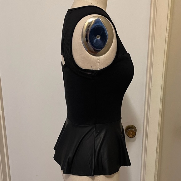 Mesh Trim Faux Leather Peplum Top - Picture 4 of 5
